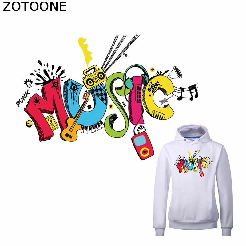 

ZOTOONE Personality Music Letters Iron on Patches Applique Fashion Pop Stickers on Clothes Heat Transfer Washable Applications E