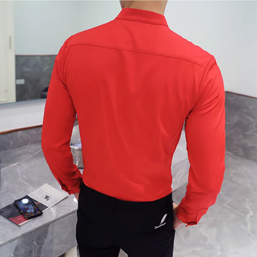 Мужская деловая Свадебная формальная рубашка осенне зимняя мужская с воротником