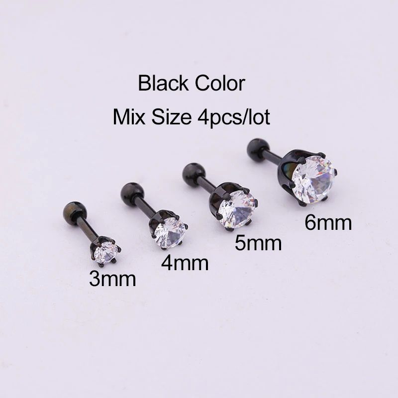Sellsets 3/4/5/6mm круглые Cz козелка вперед спирали пирсинга хрящей серьги 316L Нержавеющая сталь ювелирные изделия пирсинг уха