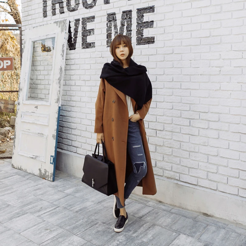 Женское зимнее пальто теплое кашемировое с длинным отложным воротником 2018|coat