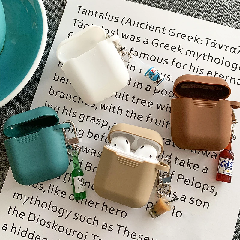 Простой милый перламутровый силиконовый чехол для Apple Airpods чехол для наушников Защитный чехол для Airpods винная бутылка брелок