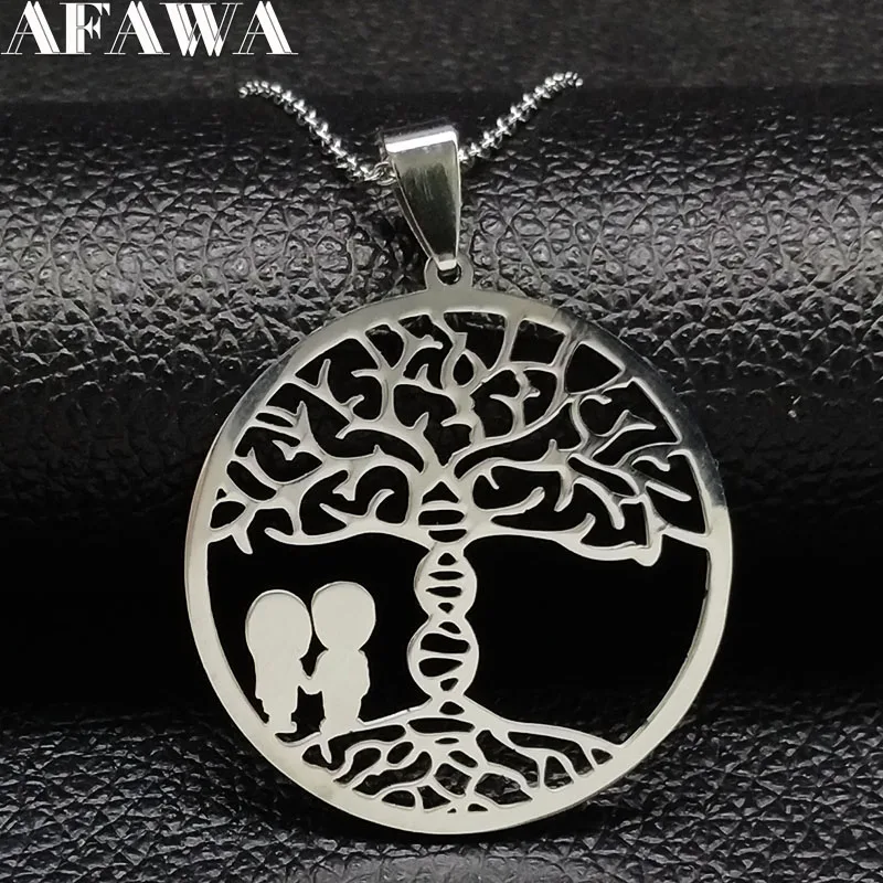 Серебряные ожерелья из нержавеющей стали, подвески для женщин Gene Tree of Life, ювелирные изделия cadenas hombre N18251