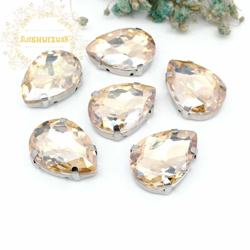 Champagn Drop Shape Silver Claws Crystal Sew On Rhinestones With Four Claw DIY Glass Crystals Stones Clothes Wedding Dress |