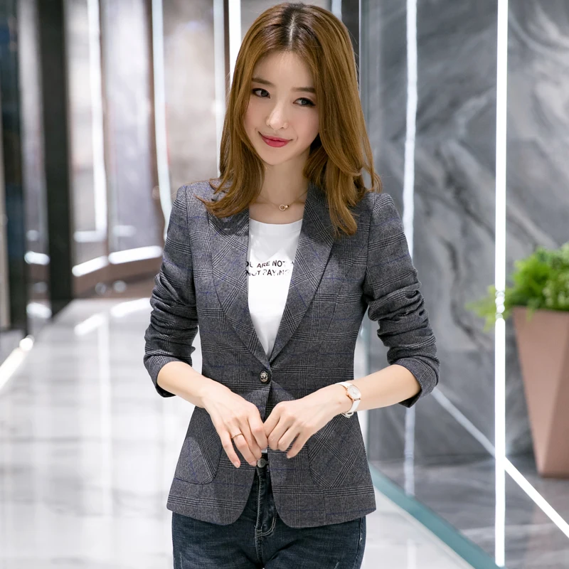Блейзер клетчатый женский 2019 Весна feminino короткое пальто офисные женские trajes chaqueta