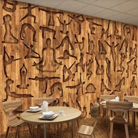 custom 3d wallpaper fitness yoga leisure club wood texture background wall painting silk waterproof material