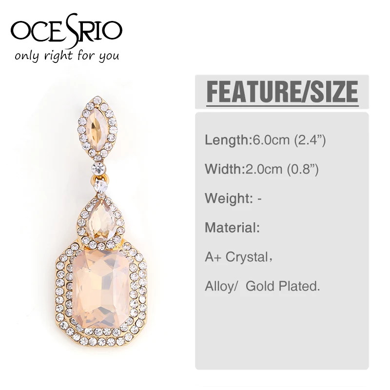 OCESRIO дизайнерское ожерелье серьги со стразами с большим камнем для женщин