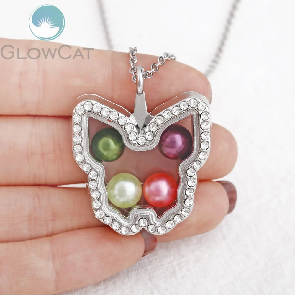 Silver Butterfly Can open Locket Necklace Beads Pearl Memory Photo Glass Pendant Charm | Украшения и аксессуары