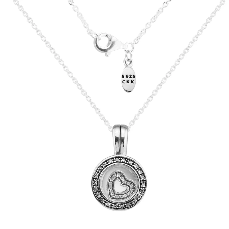 

Clarino CKK Silver floating locket silver pendant and necklace,Clear CZ with Inner Heart Parts 100% 925 Sterling-Silver-Jewelry