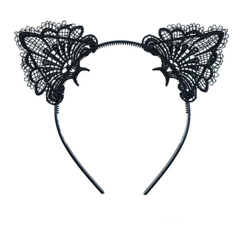 

Cosplay Lovely Lace Inner Aluminum Wire Cat Fox Ear Plastic Headband Cute Women Girls Party Festival Fascinator Hair Accessories