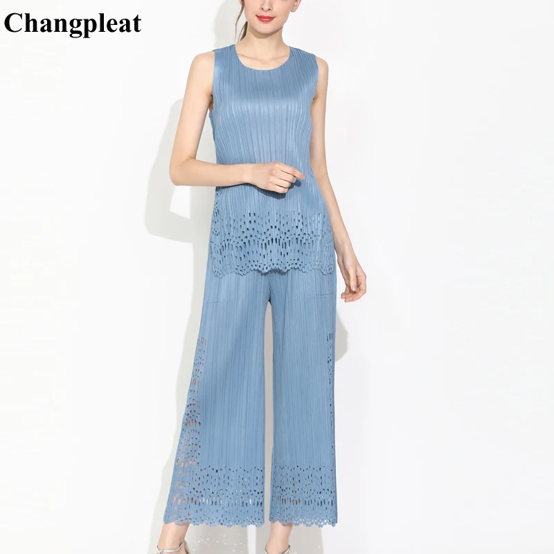 Женский плиссированный костюм из двух предметов Changpleat Однотонные эластичные
