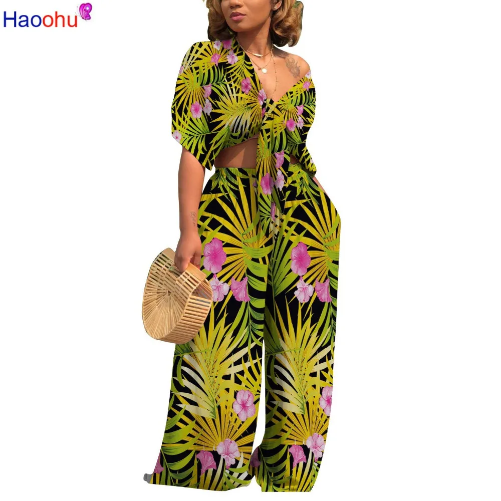 HAOOHU/женский комплект 2 шт. костюмы больших размеров укороченный топ с открытыми