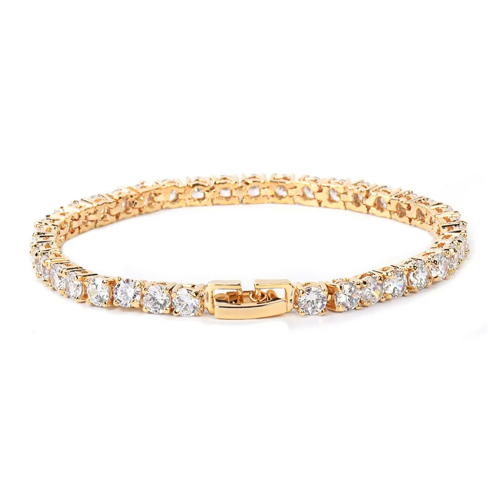 Iced Zircon Теннисный браслет-цепочка мужские хип-хоп ювелирные изделия медный материал золотой серебряный розовый цвет коробка застежка CZ браслет звено 18,5 см