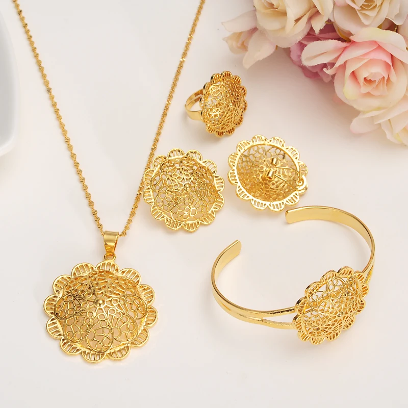 Новинка большой кулон и большие серьги клипсы для женщин ювелирные наборы золото