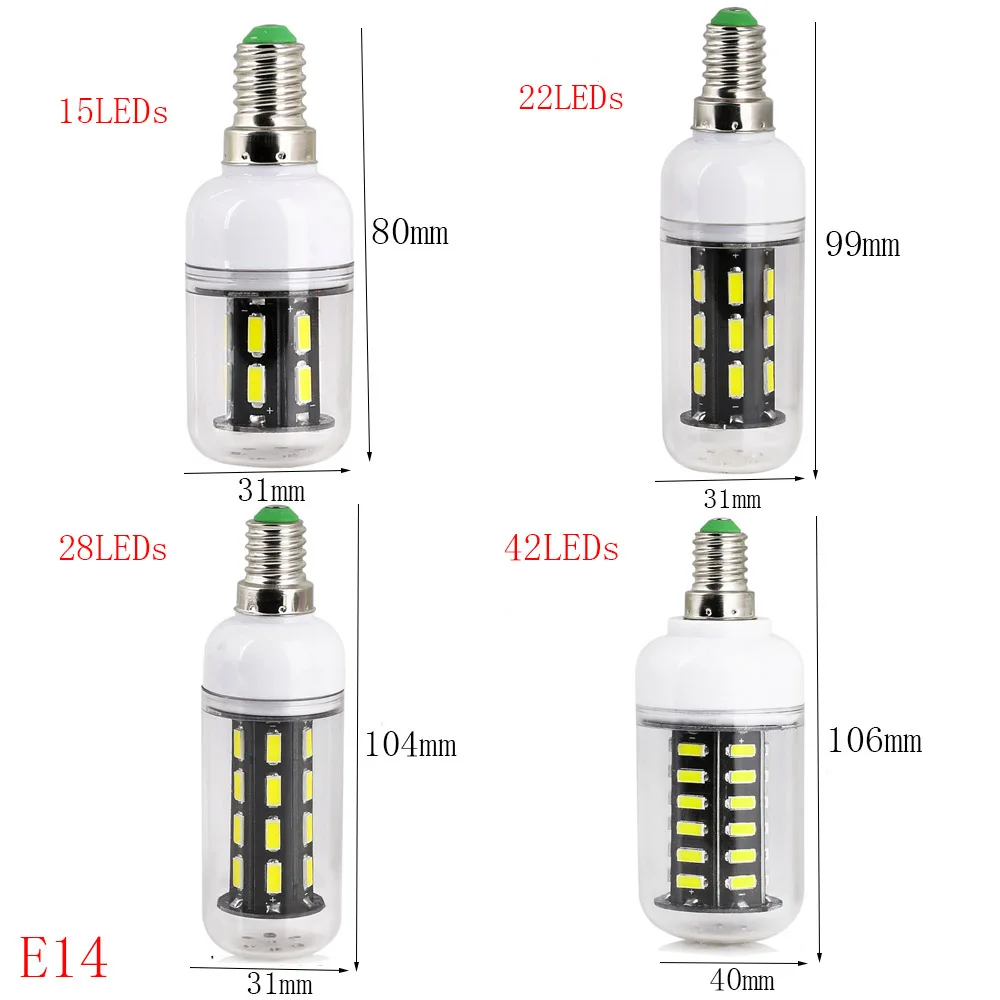 E27 E14 Светодиодный светильник лампочка 7030 SMD светодиодный светильник-кукуруза умная микросхема контроль мощности более длительный срок службы 9 Вт 12 Вт 15 Вт 24 Вт 220 В Светодиодный точечный светильник s - Испускаемый цвет: E14 Transparent