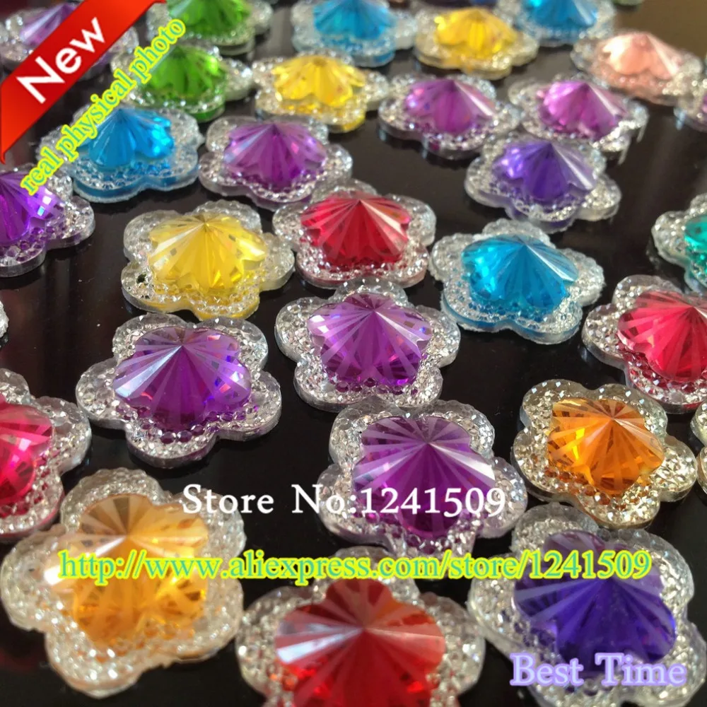 High quality New 20mm 80pcs Beautiful Rhine Rock Flowers Mixed Colors 2 Holes For Sewing Headdress Jewelry Arts And Crafts ass-3 | Дом и сад