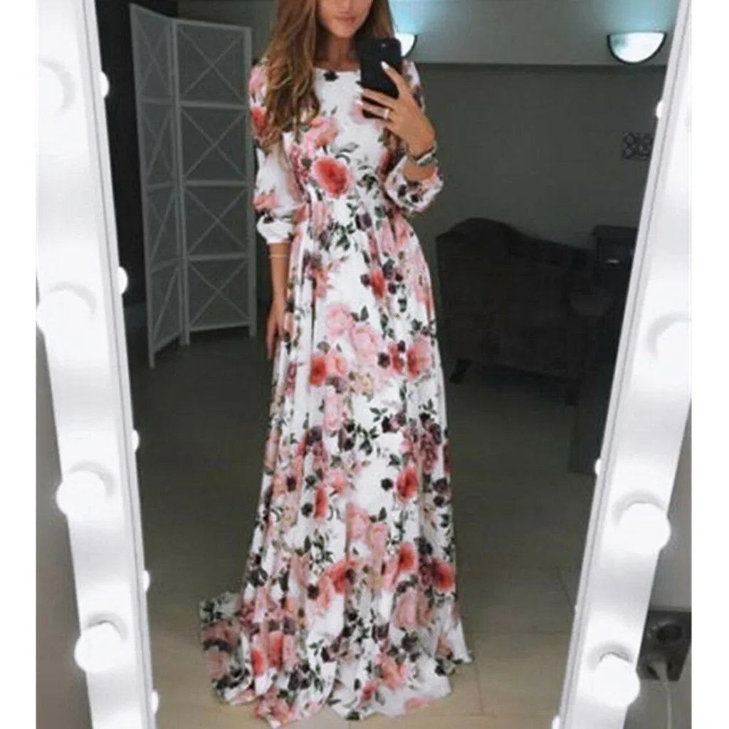Женское вечернее платье Boho длинное с длинным рукавом и цветочным принтом