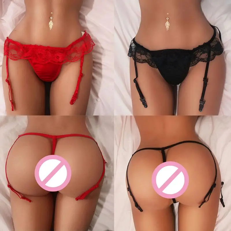 Женские стринги T-Back цветочные кружева с чулок Пояс для чулок регулируемый