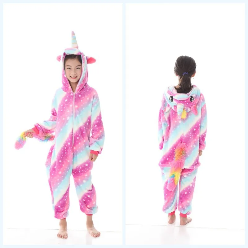 Girls Boys Cute Unicorn Pajama Sets Hooded Autumn Winter Homewear Children's pijama cartoon Animal pajamas for Kid boy Sleepwear |