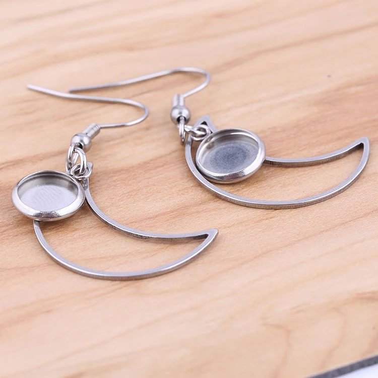 Shukaki 10 шт. 8 мм нержавеющая сталь висячие серьги База diy Луна Подвески Кабошон ободок Установка заготовки для изготовления ювелирных изделий