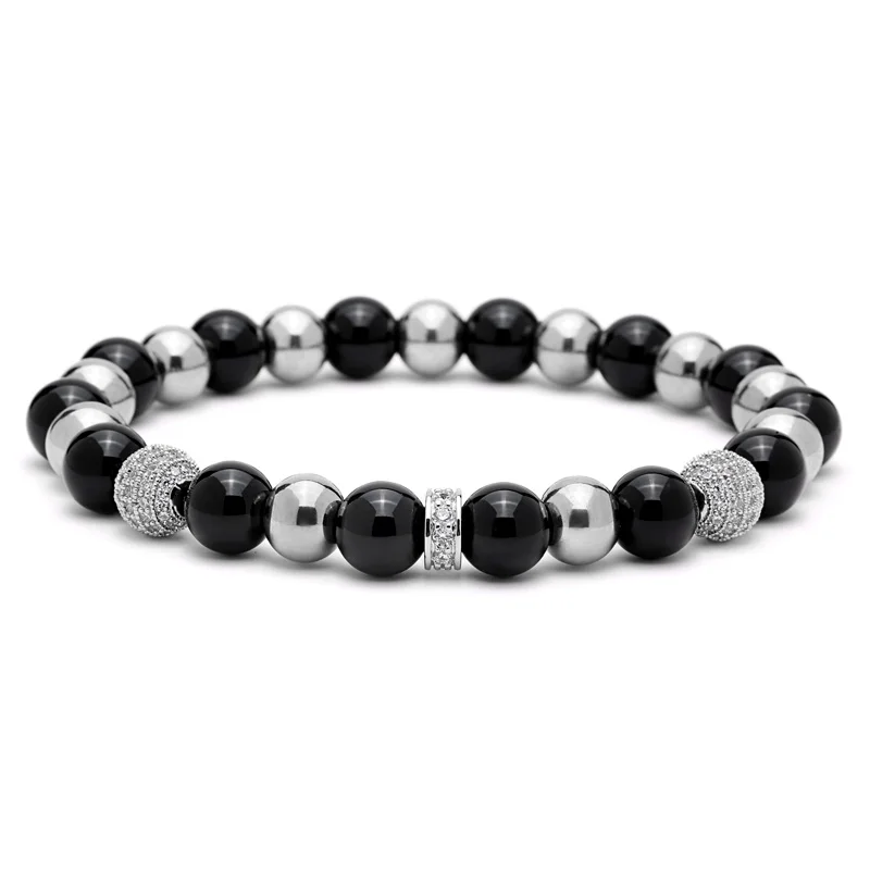 Mcllroy Jewelry 8mm Micro Inlay Black Zircons Lucky Cz Beads Bracelets with Bright Stone Beaded | Украшения и аксессуары