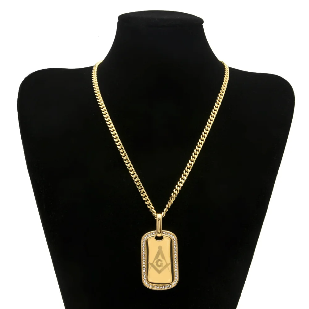 Нержавеющая сталь золотой цвет dog tag кладка кулон ожерелья хип хоп mason ожерелье мужские ювелирные изделия Прямая - Окраска металла: Чистый золотой цвет