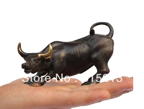 

Bi00624 маленькая настенная уличная бронзовая свирепого быка OX Статуя 4,5 "L A black