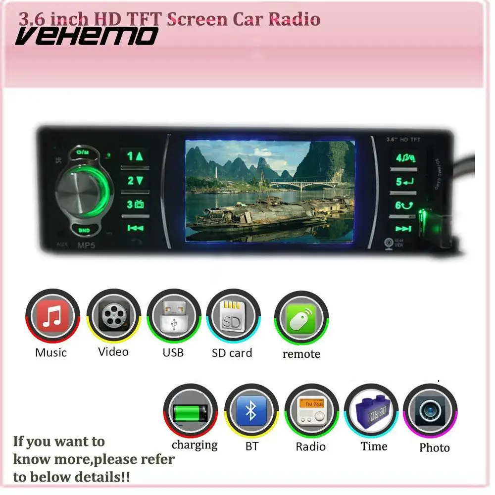 Vehemo3.6 дюйма HD TFT большой Экран FM/USB/AUX Видео плеер аудио автомобиля MP5 FM Радио