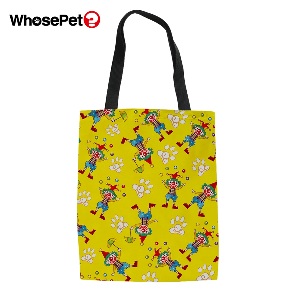 WHOSEPET мультфильм клоун печати узор женский холст льняные мешочки модные девушки