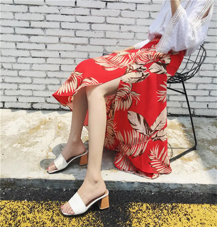 FANIECES Boho юбка летняя винтажная черная шифоновая пляжная одежда с цветочным принтом Высокая талия длинные тонкие юбки Повседневные женские сарафаны