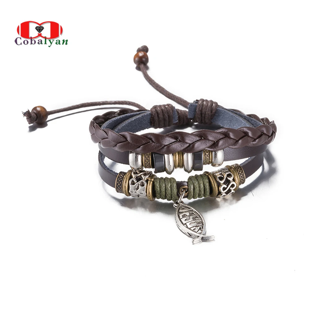 Allencoco Винтаж Европа и Америка модные составитель кожаный рыбы кулон