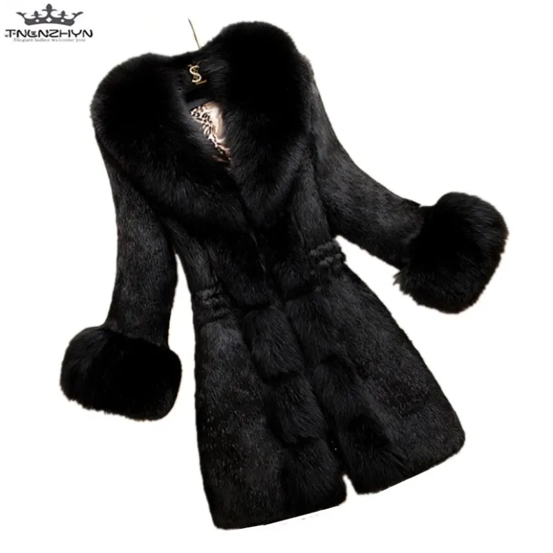 

tnlnzhyn 2019 New Autumn Winter Women Faux Fur Coat Jacket Slim Fur Collar Women Warm Fur Coat Female Plus Size Coat Y629