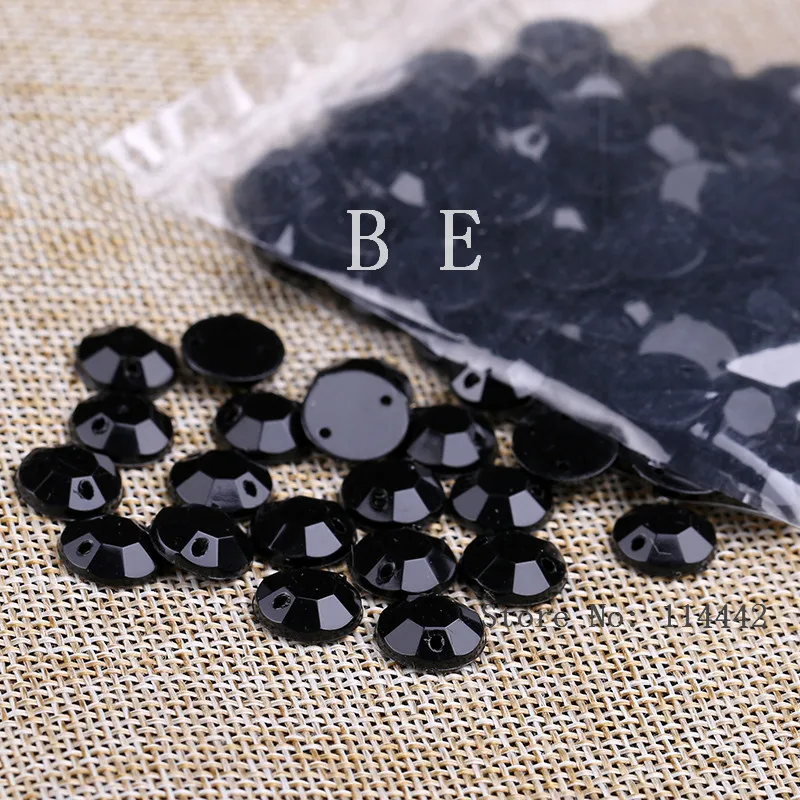 

1000pcs/lot 10mm Black Flatback High Quality Acrylic Sewing Round Rhinestone Gems with 2 Holes Acrylic Rhinestones Sew on beads