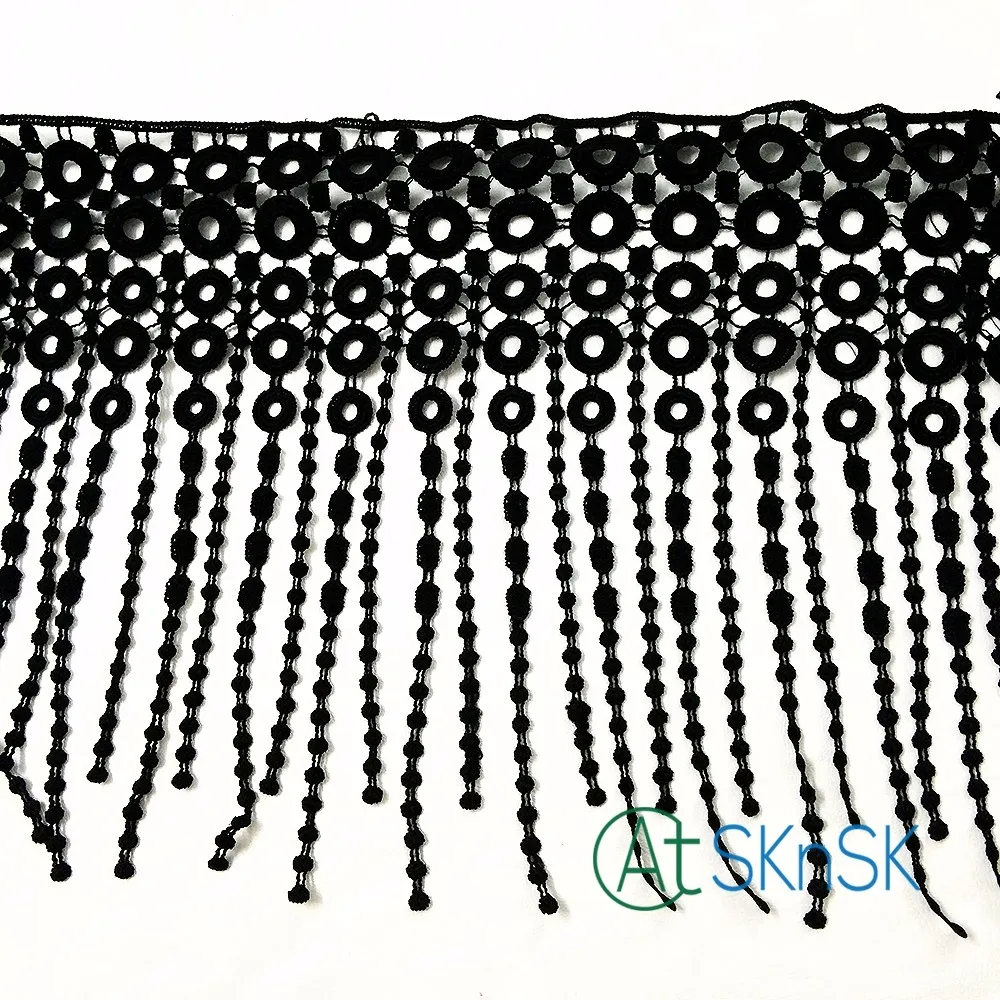 Кружево 2016 новинка 2 ярдов/партия полиэстер черная белая лампа свисающая бахрома