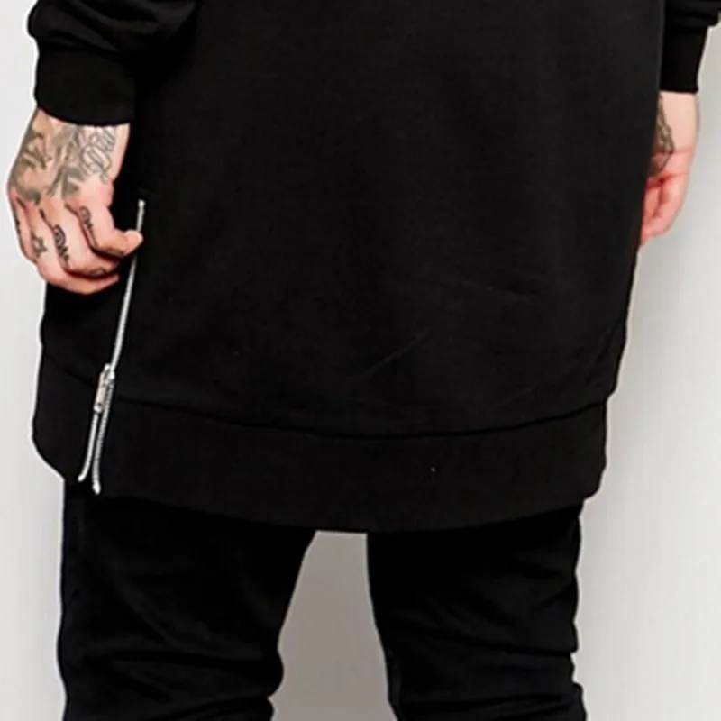 Новые модные черные плащ с капюшоном мужской уличной хип-хоп длинные толстовки