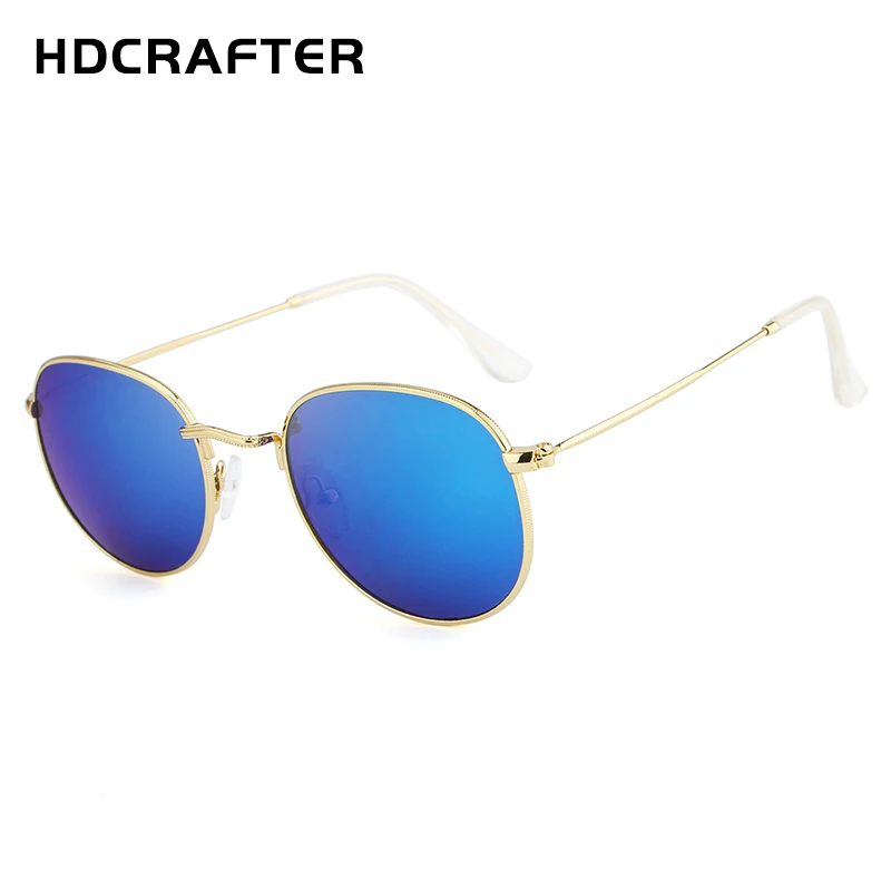 Женские солнцезащитные очки HDCRAFTER круглые винтажные в ретро стиле с зеркальными