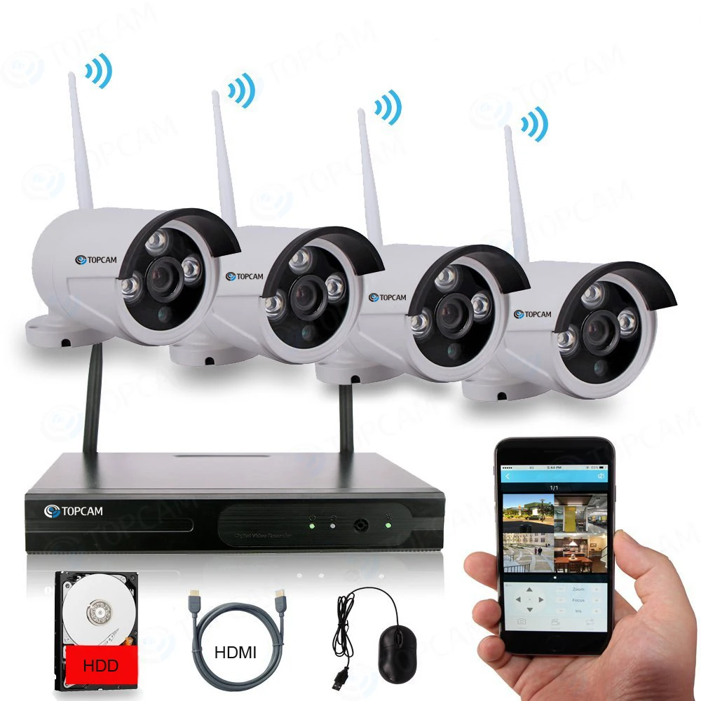 TOPCAM 1080P Беспроводная CCTV система безопасности 4CH NVR 2.0MP аудио запись Wifi IP камера Крытый Открытый P2P комплект видеонаблюдения