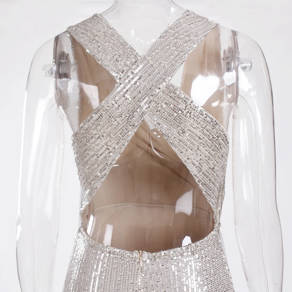 сексуальные V образный вырез Щелевая пустотелый длинное платье эластичный