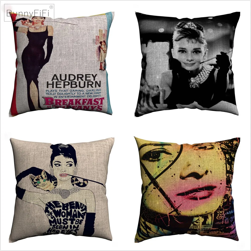 Одри Хепберн фильм портрет декоративная льняная подушка для дивана размером 45*45