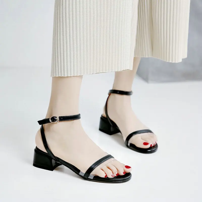 PVC transpaent 2019 Summer Sandals Open Toe Women chunky Sandal yellow offwhite Thick Heel Shoes woman gladiator sandles size 43 | Обувь