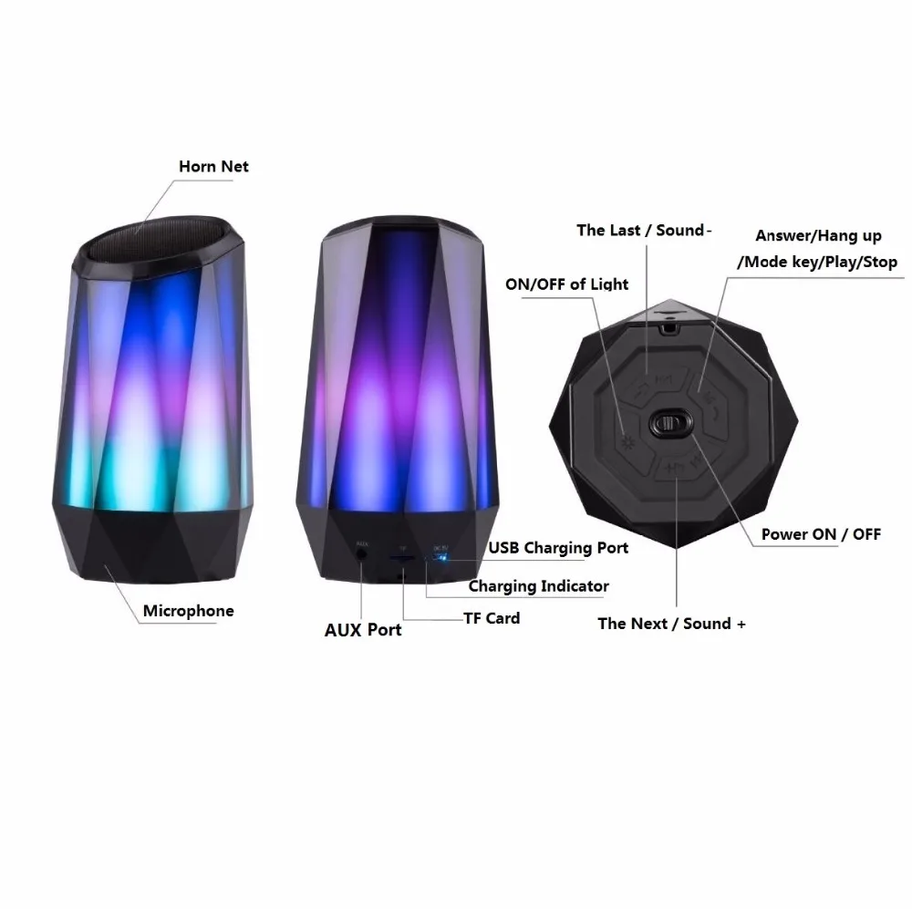 Кристалл Bluetooth светодио дный динамик светодиодный свет беспроводной HD Звук