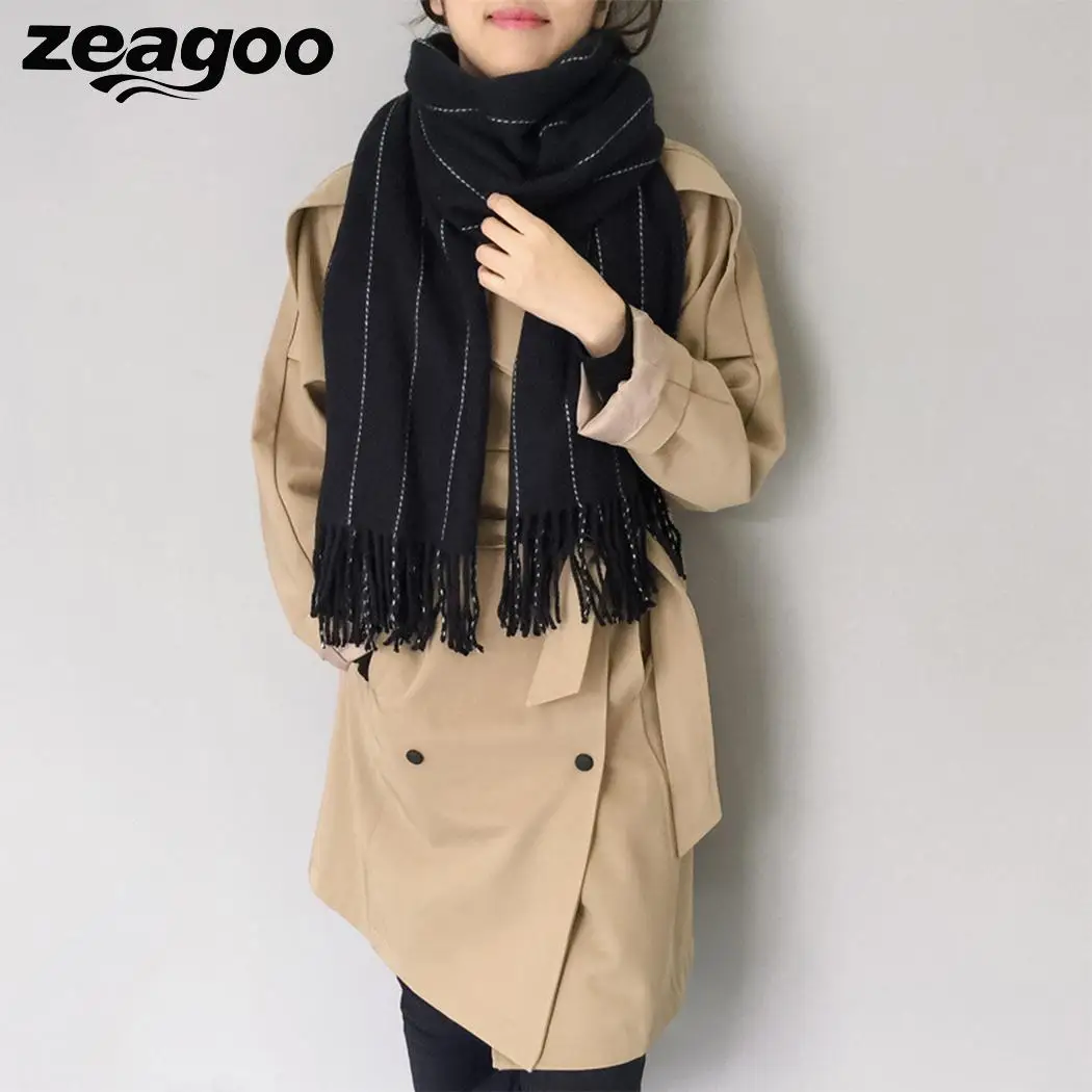 Zeagoo осень-зима Мужская Многофункциональный площади в полоску с бахромой
