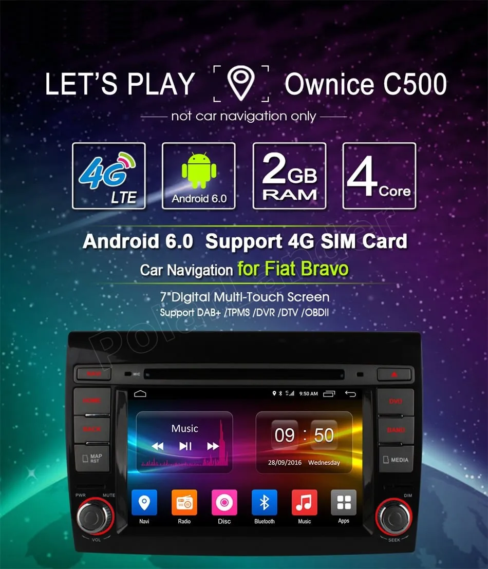 Магнитола 2 din для Fiat Bravo 2007-2012 7 дюймов GPS 4G SIM LTE четырехъядерный процессор стерео