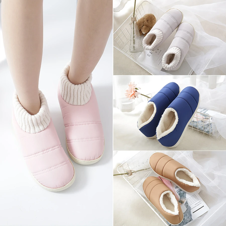 Теплые зимние меховые тапочки женские и мужские домашние шлепанцы для