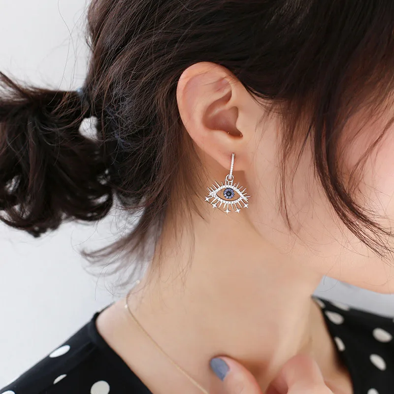 SLJELY, роскошный бренд, 925 пробы, серебряные, асимметричные, Pop Lucky Eye, серьги, микро кубический цирконий, камни, хорошее ювелирное изделие для женщин