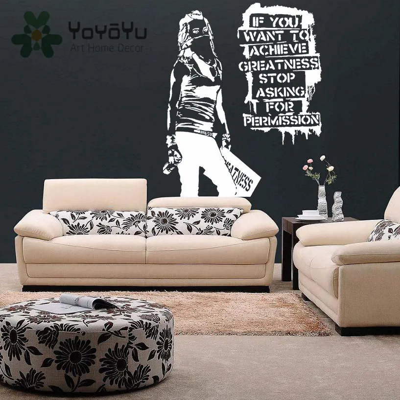 Banksy Wall Decal Vinyl Mural - Achieve Greatness Quote - Street Art Home Decor - NY-58 image 2
