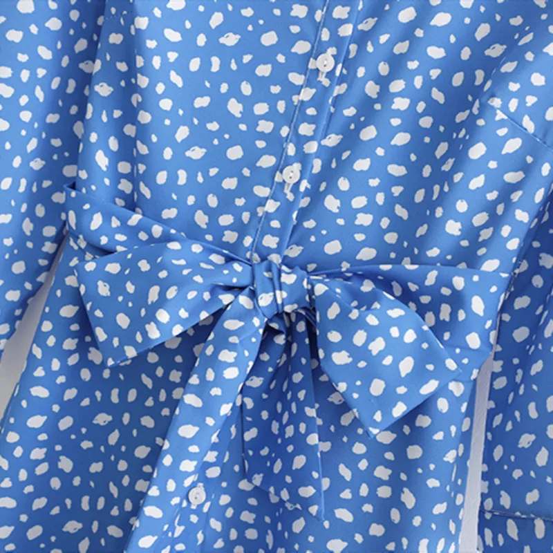 NSZ женское длинное платье-рубашка с принтом отложной воротник поясом элегантное