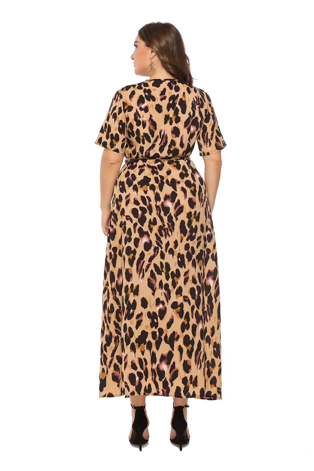 Women Plus Size Leopard Print Dress Sexy Deep V-Neck Short Sleeve 2019 Summer Casual Sheath Loose Ladies Dresses 6XL Vestido | Женская
