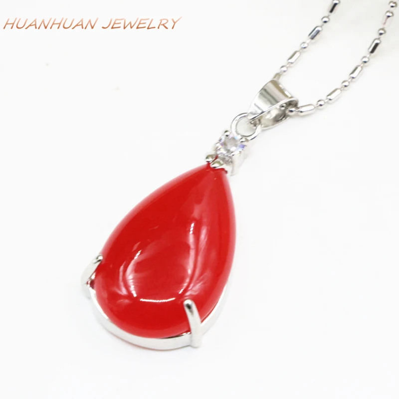 Новинка, трендовая женская подвеска из камня, натуральные красные нефриты, 26x34 мм, цепочка из нержавеющей стали, ожерелье и кулоны, Элегантные Diy Ювелирные изделия B3333