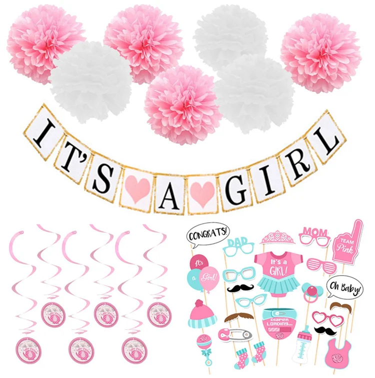 QIFU Baby Shower вечерние украшения его мальчик девочка ткани Бумага Pom Poms Синий Розовый 1st День рождения воздушные шары Детские День рождения