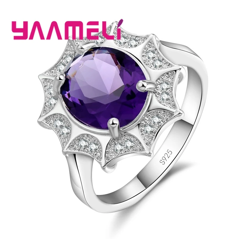 Luxury Romantic Style 925 Sterling Silver Ring Flower Series Colorful Sun Masquerade Wedding Jewelry For Women | Украшения и